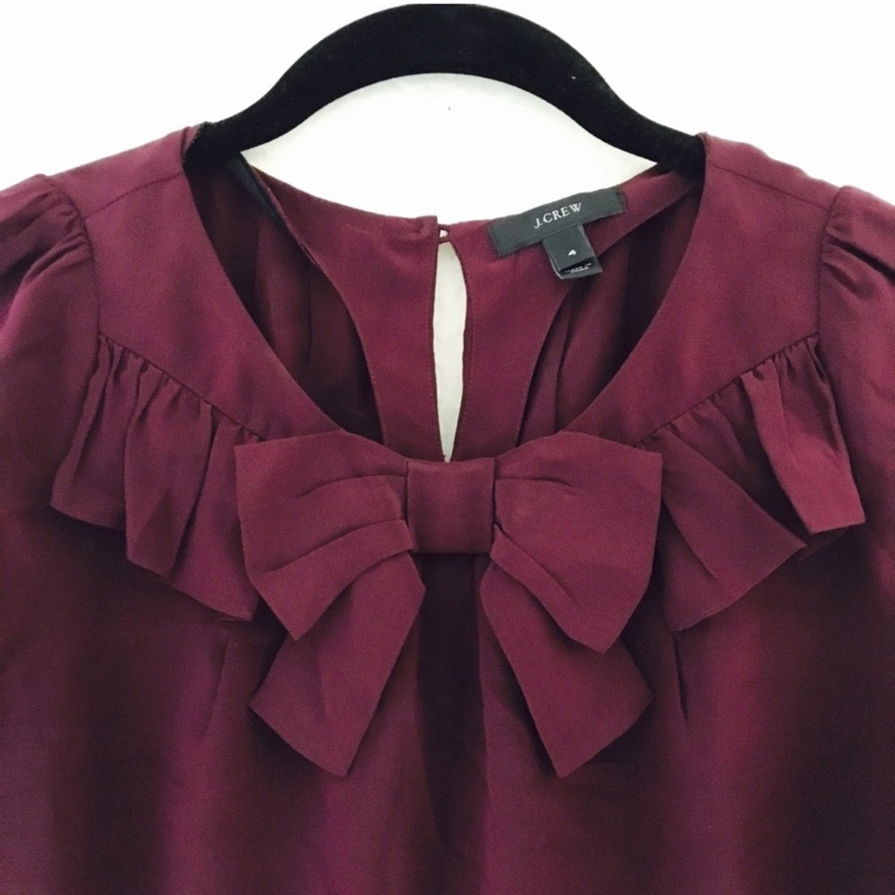 J. Crew Deep Red Ruffled Blouse with Bib Collar